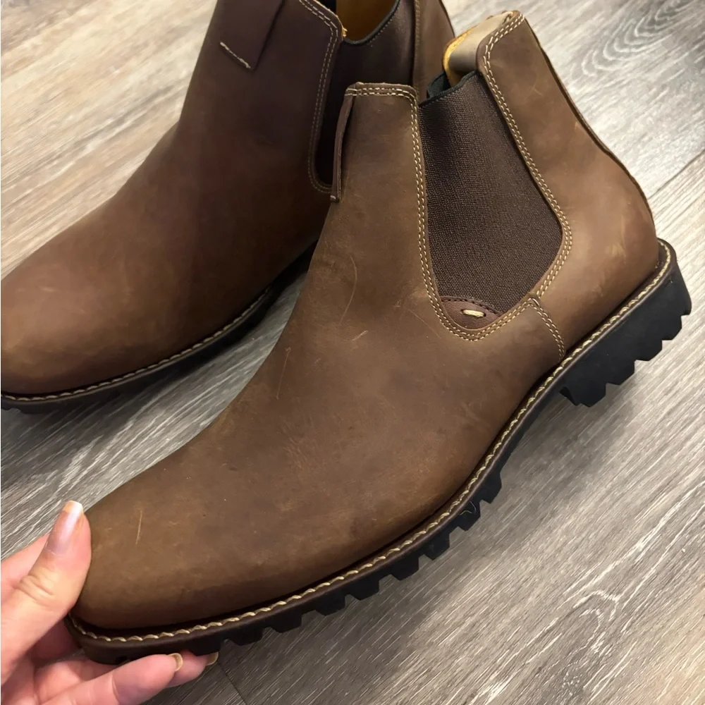 Men's Sandro Moscoloni Brown Chelsea Work Boots - Slip-On Rugged Leather Sz 9.5 - Picture 3 of 9